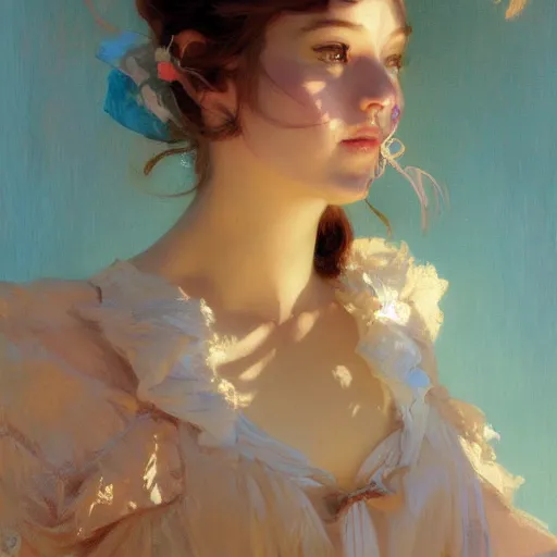 Image similar to a high fashion studio portrait of a cute anime girl, painting by gaston bussiere, craig mullins, j. c. leyendecker