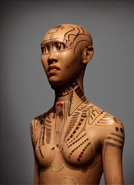 Prompt: : human with hieroglyphic pattern skin all over hyper detailed dalle2 3d render unity gigapixel unrealengine octane