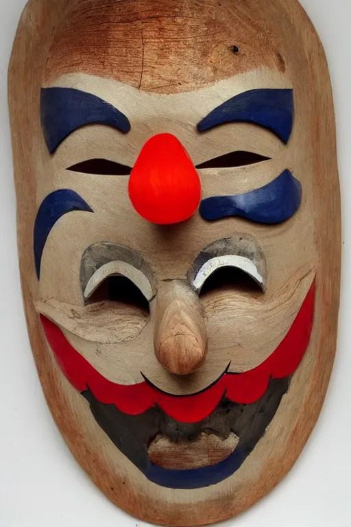 Image similar to wooden clown mask with fangs