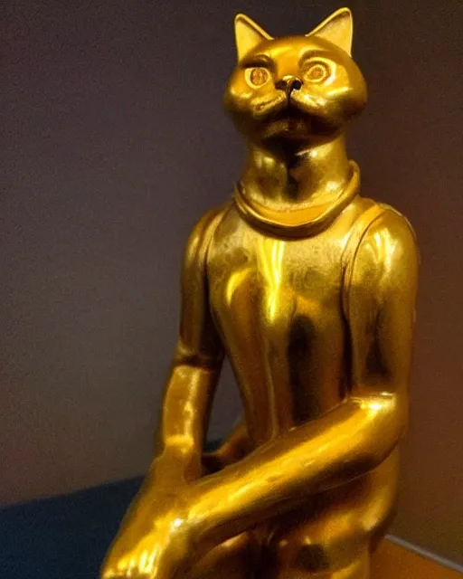 Prompt: cat cosmonaut statue, proudly posing by leonardo davinci, intricate, detailed, atmospheric lighting, golden hour.