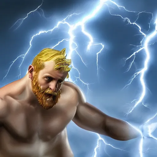 Image similar to Zeus ridding the lightning bolt, digital art, realism