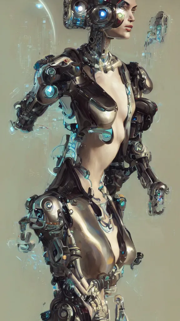 Image similar to a portrait of brunette tall girl as a beautiful cybernetic techno queen, white woman, cyberpunk concept art by pete mohrbacher and wlop and artgerm josan gonzalez and syd mead, digital art, highly detailed, intricate, sci - fi, sharp focus, trending on artstation,