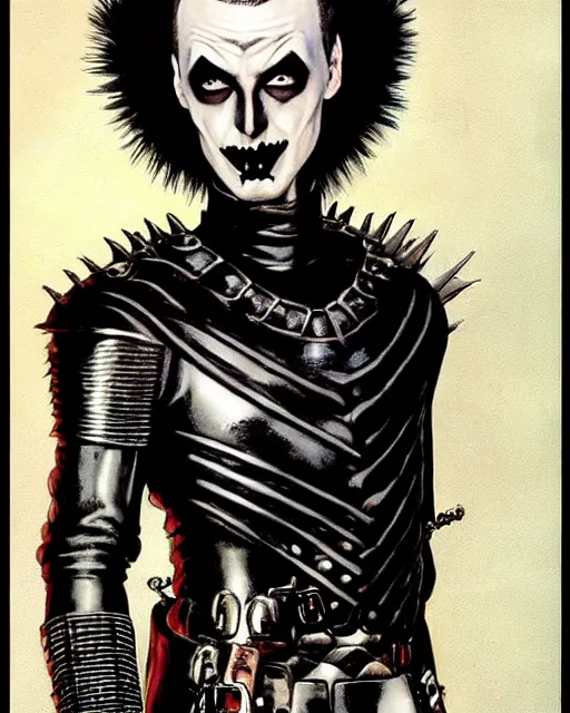 Prompt: portrait of a skinny punk goth klaus nomi wearing armor by simon bisley, john blance, frank frazetta, fantasy, thief rogue