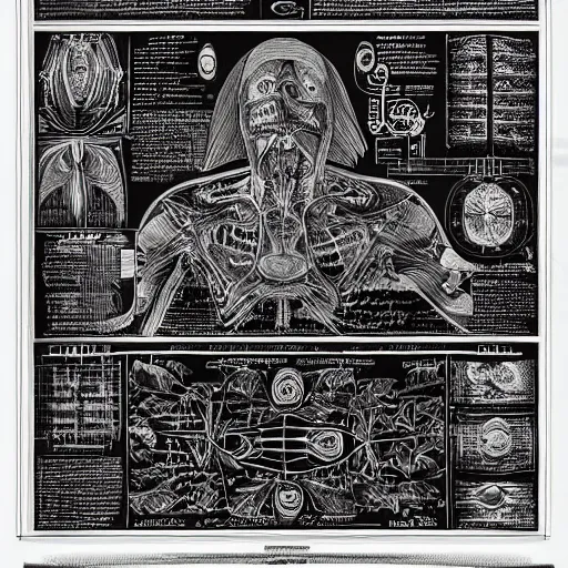 Prompt: anatomical diagram of god's blueprints, schematic, technical diagram, black paper, exceedingly insanely intricate, davinci, circuits, infographic, blueprint, illuminated manuscript, hand drawn, sketch