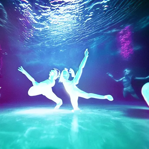 Prompt: midgets dancing underwater glowing mystery