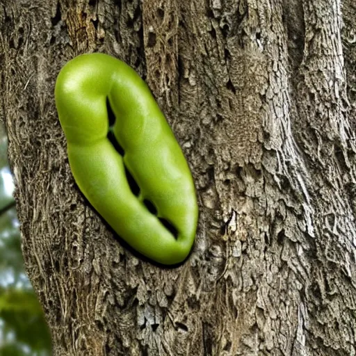 Image similar to parasitic human-shaped beans growing in a tree, real picture