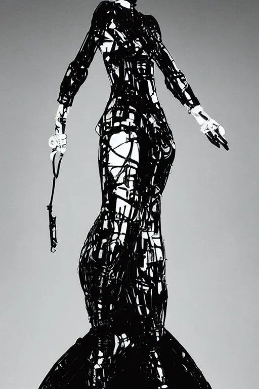 Image similar to futuristic haute couture dress styled by iris van herpin, yoji shinkawa