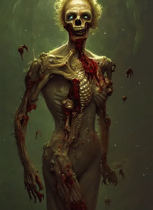 Image similar to a zombie astronaut , diffuse lighting, fantasy, intricate, elegant, highly detailed, lifelike, photorealistic, digital painting, artstation, illustration, concept art, smooth, sharp focus, art by John Collier and Albert Aublet and Krenz Cushart and Artem Demura and Alphonse Mucha