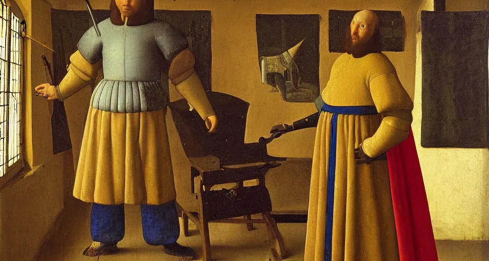 Image similar to a painting of gay knight, medieval painting by Jan van Eyck, Johannes Vermeer