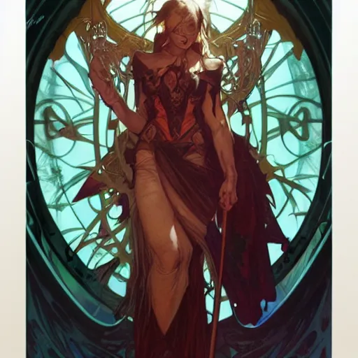 Prompt: Demon Knight of Death, by Artgerm and Greg Rutkowski and Alphonse Mucha