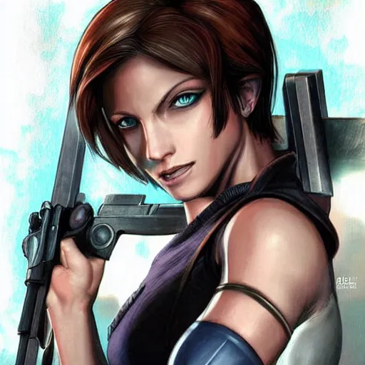 Prompt: Jill Valentine from Resident Evil 3 Remake, highly detailed, portait, character art by Fiona Staples.