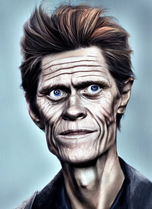 Image similar to young willem dafoe portrait illustrated by rossdraws, digital artwork 4 k