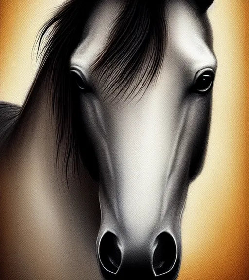 Image similar to portrait of a horse with heightened detail, poised, intense emotion, detailed facial expression, detailed surroundings, intricate, elegant, highly detailed, centered, digital painting, artstation, concept art, smooth, sharp focus, illustration, by ( leonardo da vinci ), wlop