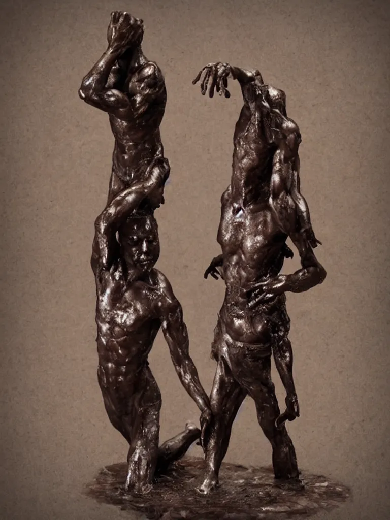 Prompt: When we deny the EVIL within ourselves, we dehumanize ourselves, and we deprive ourselves not only of our own destiny but of any possibility of dealing with the EVIL of others. Trending on art station, Dark bronze statue.