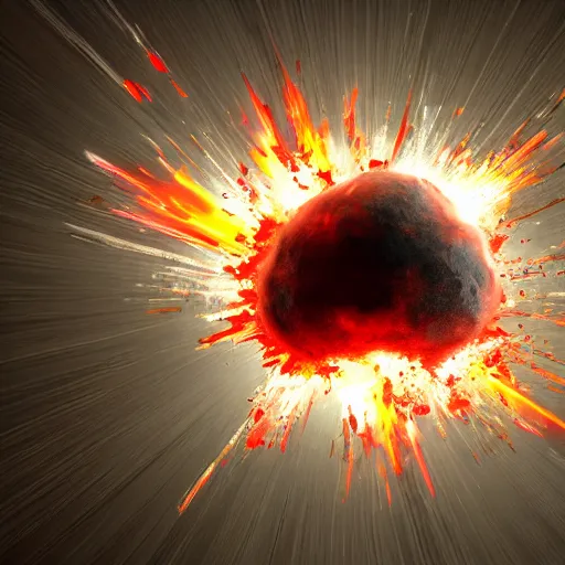 Image similar to explosion render, white background, extremely high quality explosion, 3D render, 3D render of an explosion, realistic, realistic explosion