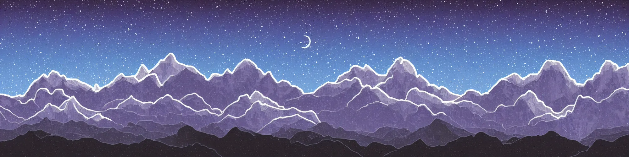 Image similar to mountains, night sky, pixel art, parallax effect