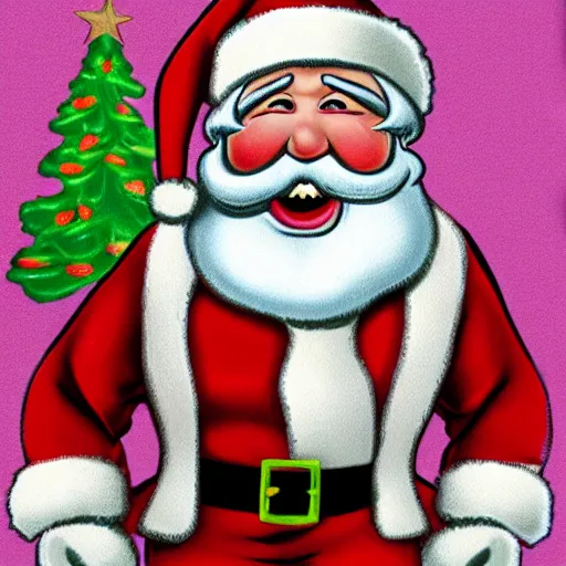 Image similar to Santa Claus in the style of Rat Fink