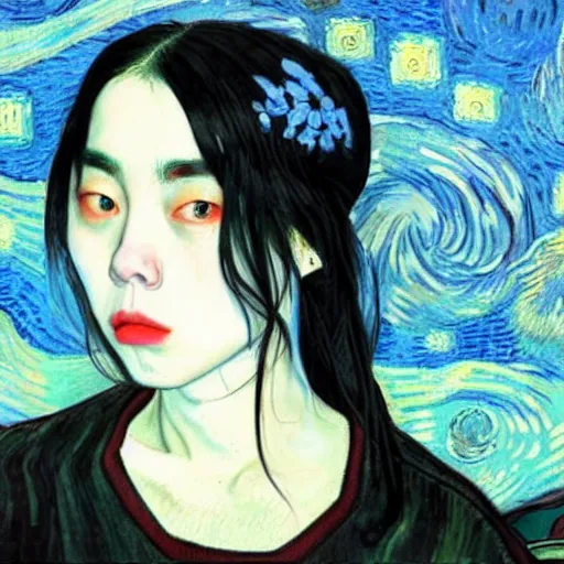 Image similar to korean billie eilish by vincent van gogh