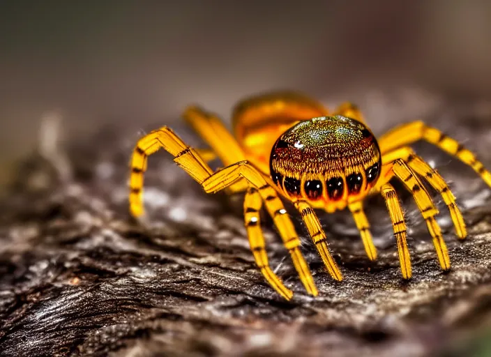 Prompt: super macro of a translucent crystal spider in the forest. Fantasy magic style. Highly detailed 8k. Intricate. Nikon d850 300mm. Award winning photography.