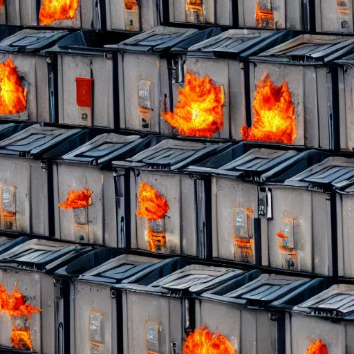 Image similar to a stack of dumpsters in flames trending on artstation 4 k detailed sharp high detail