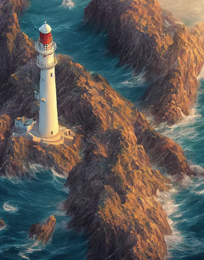 Image similar to fantasy painting of a lighthouse on the edge of a cliff overseeing a vast ocean, complex, detailed, intricate abstract. delicate artwork. by Tooth Wu, wlop, beeple, dan mumford. octane render, trending on artstation, greg rutkowski very coherent symmetrical artwork. cinematic, hyper realism, high detail, octane render, 8k, depth of field, bokeh. chrome accents.