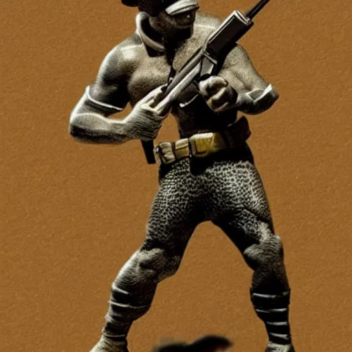 Image similar to Snakeman with a gun