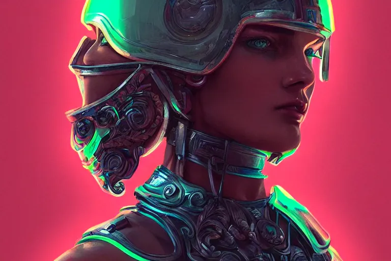 Image similar to neon roman legionaire, elegant, highly detailed, highly detailed, sharp focus, illustration, beautiful, trending on artstation, artwork by wlop