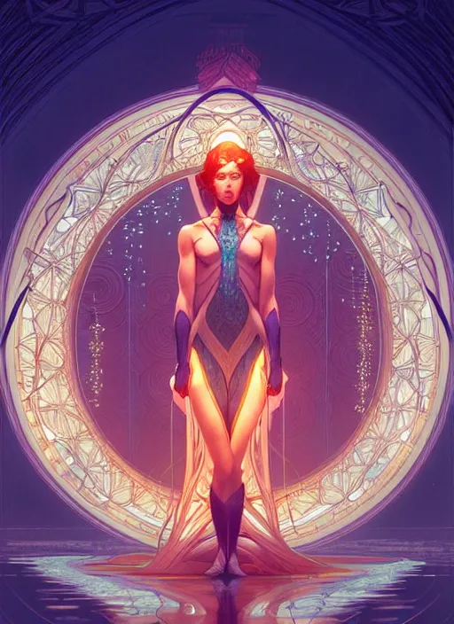 Image similar to symmetry!! water, glowing lights!! intricate elegant, highly detailed, digital painting, artstation, concept art, smooth, sharp focus, illustration, art by artgerm and greg rutkowski and alphonse mucha