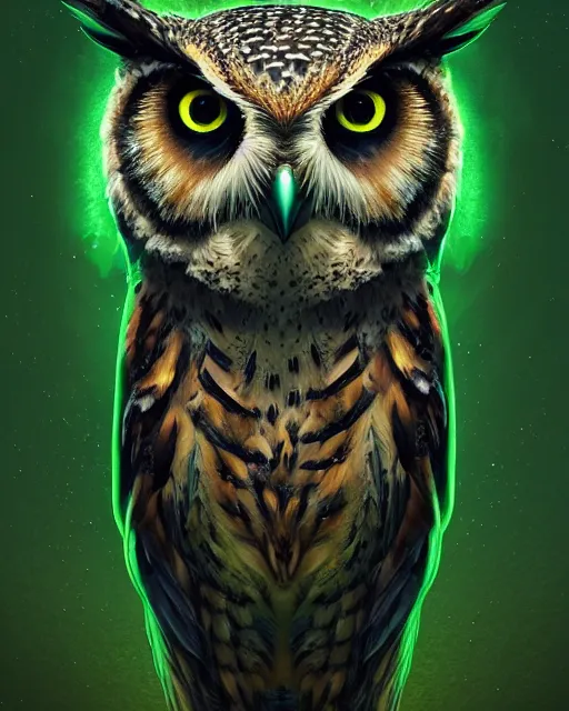 Prompt: portrait of an owl made out of emerald. intricate artwork, by tooth wu, wlop, beeple, dan mumford concept art, octane render, trending on artstation, greg rutkowski very coherent symmetrical artwork cinematic, key art, hyper realism, high detail, octane render, 8 k, iridescent accents