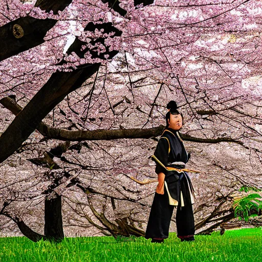 Image similar to samurai standing under a blossom tree