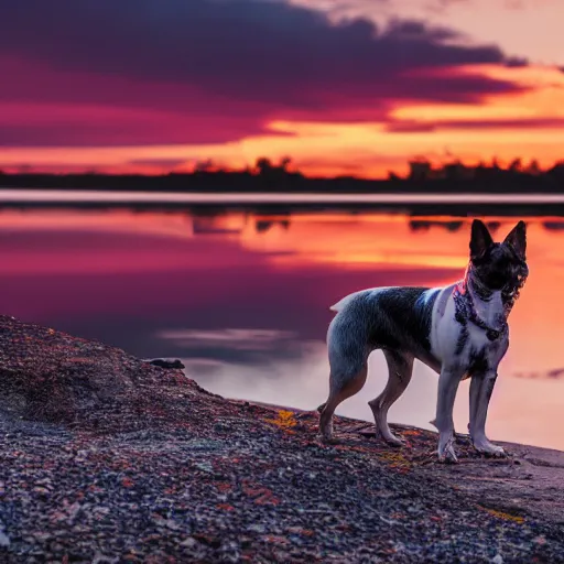 Prompt: a dog wachting a colorful sunset