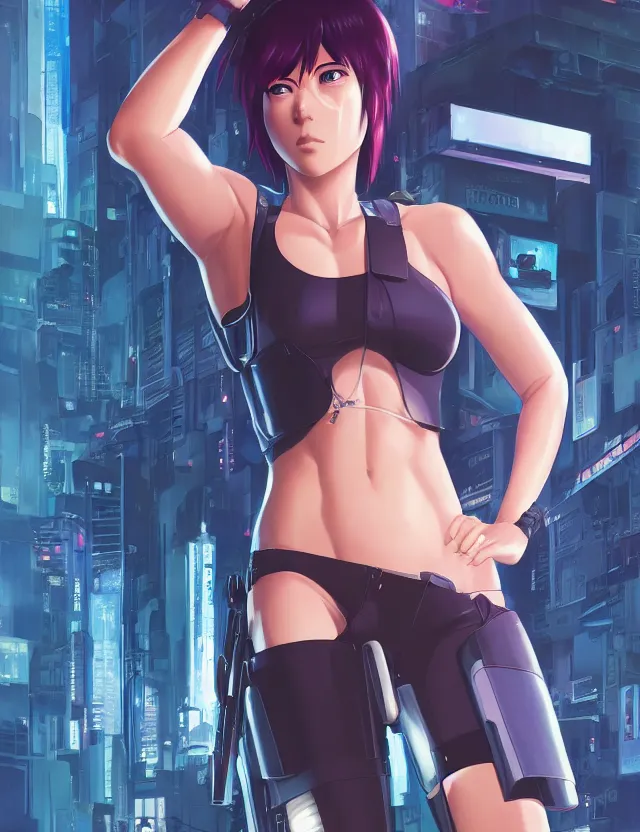 Image similar to a fullbody portrait of motoko kusanagi the major ghost in the shell : : stand alone complex, under repairs, maintenance : : by ilya kuvshinov, rossdraws, artgerm, sola digital arts, anti aliasing, raytracing : :