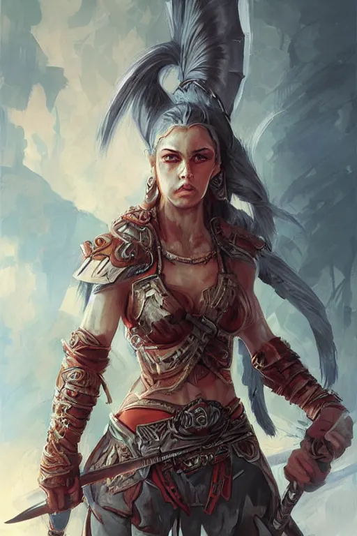 Image similar to a portrait of a strong female warrior by Ross Tran and jeff easley