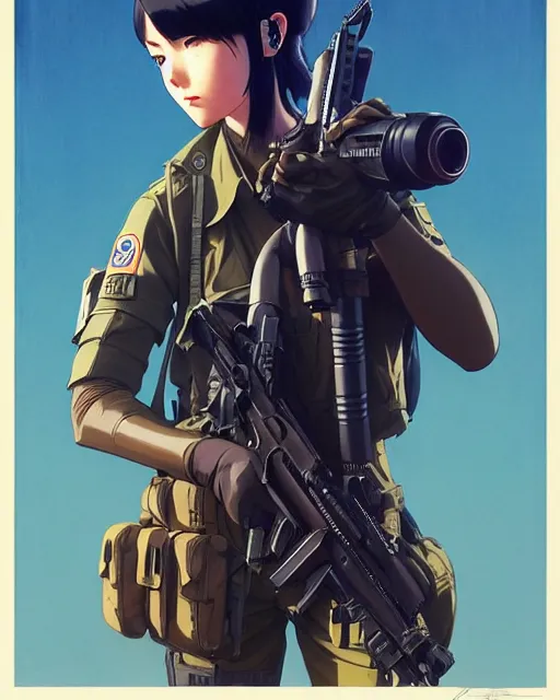 Image similar to girl wearing tactical gear, very anime, fine - face, audrey plaza, realistic shaded perfect face, fine details. anime. realistic shaded lighting poster by ilya kuvshinov katsuhiro otomo ghost - in - the - shell, magali villeneuve, artgerm, jeremy lipkin and michael garmash and rob rey