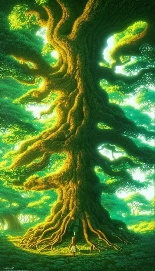 Prompt: a geant oak tree in a forest of ori, studio ghibli, painted by tim white, michael whelan, j. c. 8 k