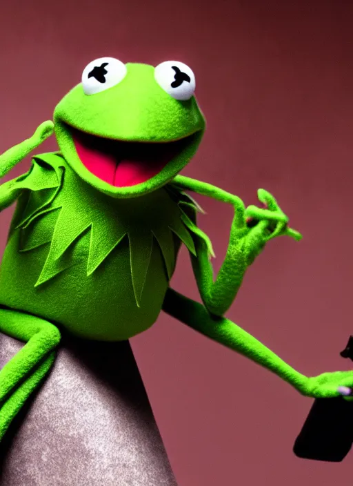 Prompt: film still of Kermit the Frog as Martin Riggs in Lethal Weapon, 4k