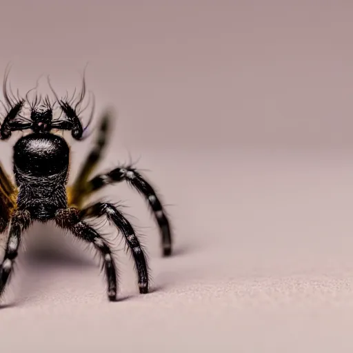 Image similar to macro lens photo of a spider, dynamic lighting, photorealistic, ultra detailed, stunning visuals, blur, studio photo, studio quality lighting, 8 k