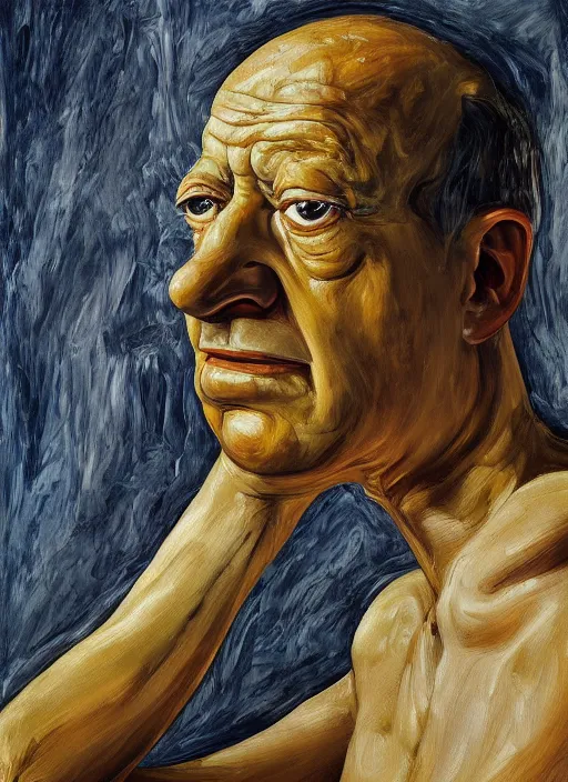 Prompt: Real life Homer Simpson, painted by Lucian Freud, highly detailed, 8k