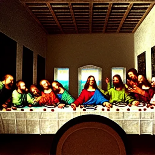 Image similar to “The Last Supper” by Da Vinci but the people are Data Scientists