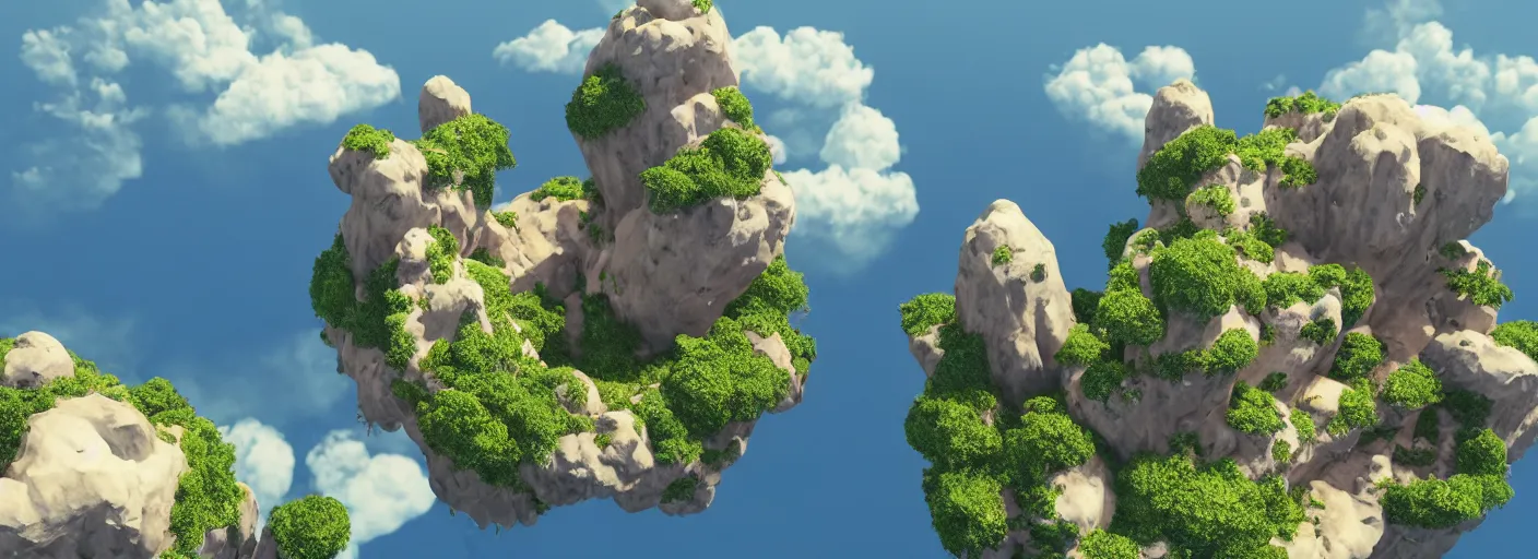 Prompt: Floating Islands in the Sky Highly detailed, photorealism, HD quality, 8k resolution, cinema 4d, unreal engine 5, high quality, beautiful, cinematic