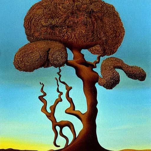 Prompt: award-winning surrealist painting of a tree by Salvador Dalí