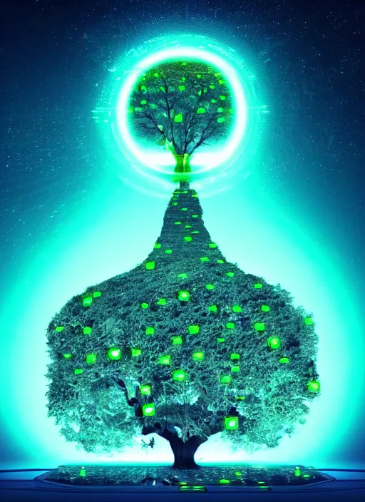 Image similar to high depth, collective civilization tree, calm, healing, resting, life, hybrids, scifi, glowing lights!!, published concept art, mixed medias, image overlays, sharp focus, thin glowing wires, winning illustration, eyes reflecting into eyes into infinity, singularity!!!, 3 6 0 projection