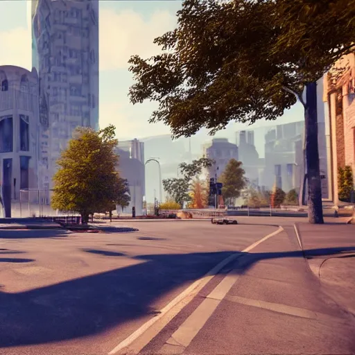 Image similar to panorama,utopia,futurist city streets,sunny,unreal engine