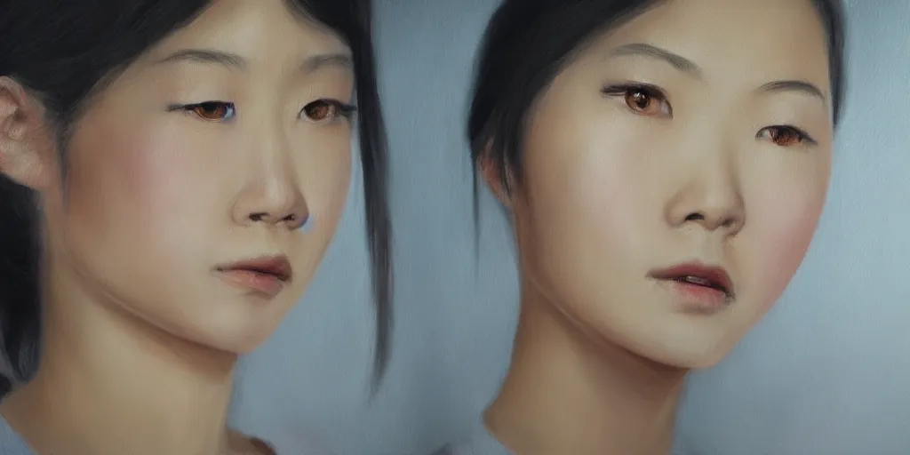 Prompt: half-Japanese girl, cinematic lighting, detailed oil painting, hyperrealistic, 8k