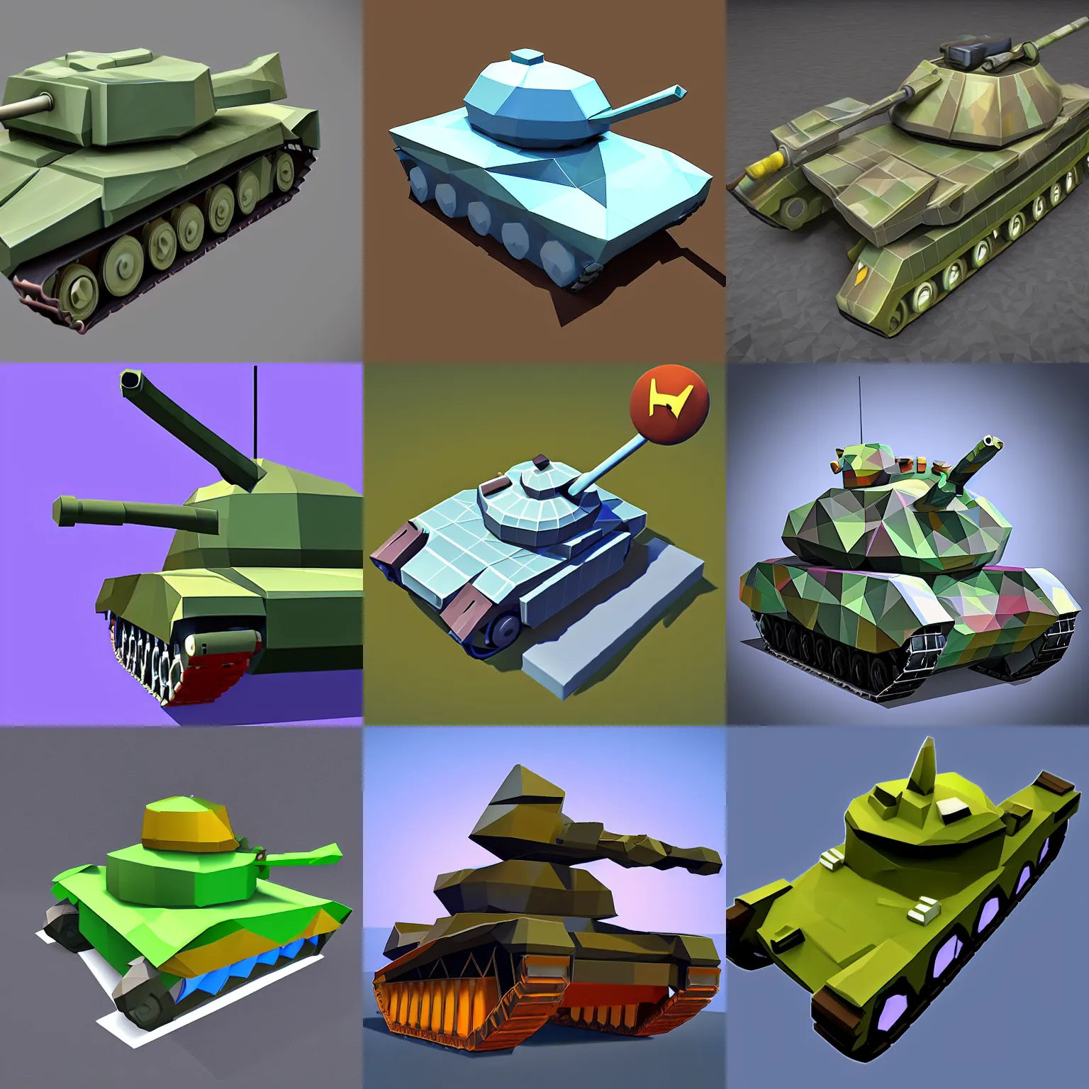 Prompt: A low poly mobile game tank