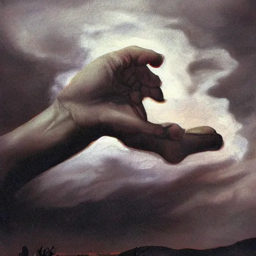 Prompt: ultra realistic portrait painting of a hand coming out of a grave, art by frank frazetta, vintage levi ’ s ad, stormy weather, dark vibes, 4 k, ultra realistic, highly detailed, epic lighting