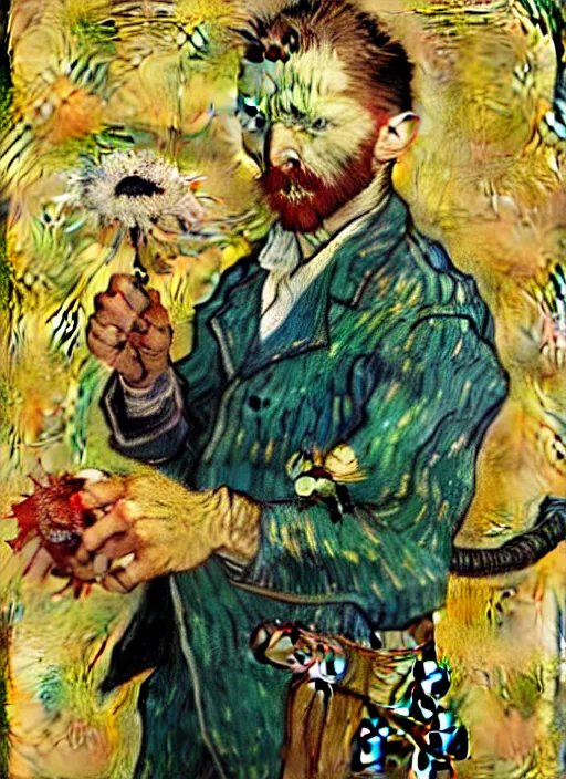 Image similar to hyper realistic vincent van gogh holding a flower drawn by chiara bautista and norman rockwell and greg rutkowski weta studio, and lucasfilm