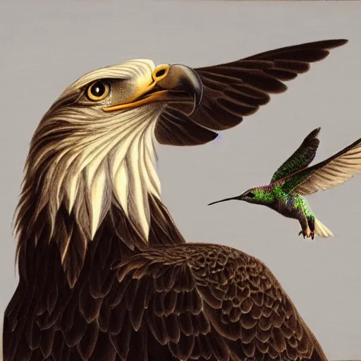 Image similar to an eagle and hummingbird