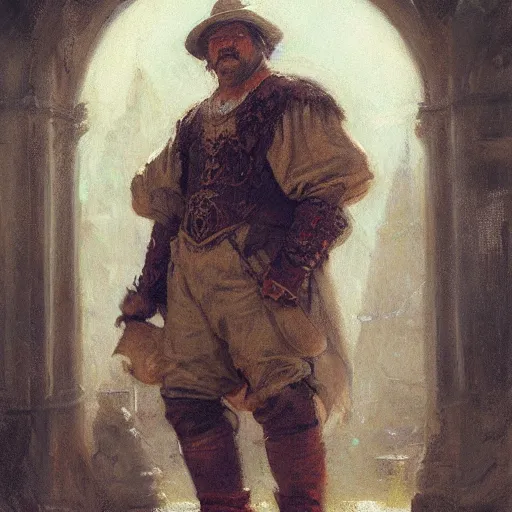 Image similar to a renaissance strongman, dopey and friendly, fantasy character portrait by gaston bussiere, craig mullins