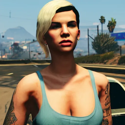 Image similar to pop singer Halsey in GTA V, 4k